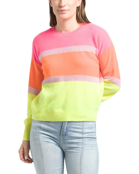 

Кашемировый свитер в полоску с объемными рукавами Brodie Cashmere, розовый/оранжевый