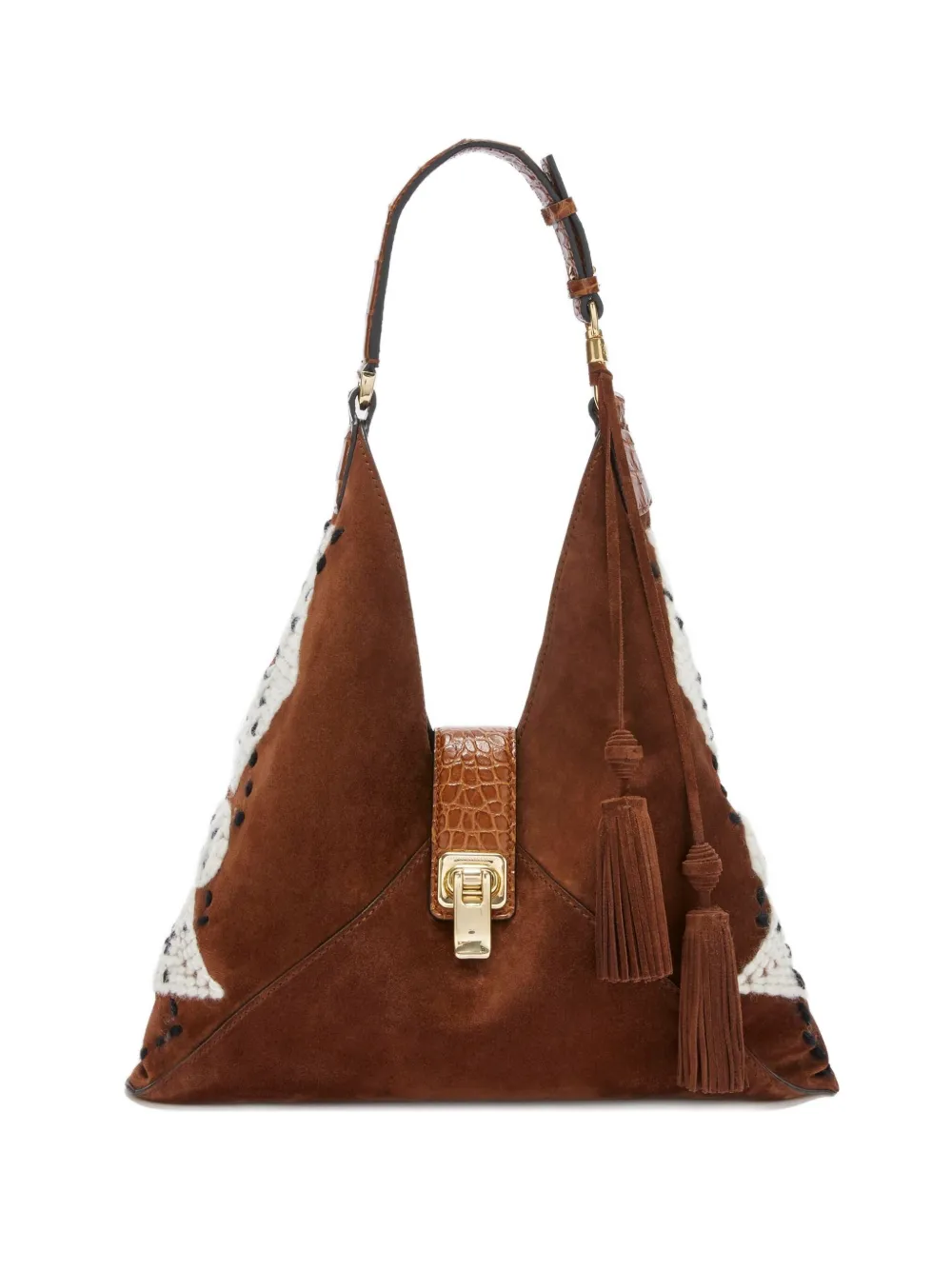 

Замшевая сумка-тоут с вышитым узором «ромбики» Ermanno Scervino, коричневый