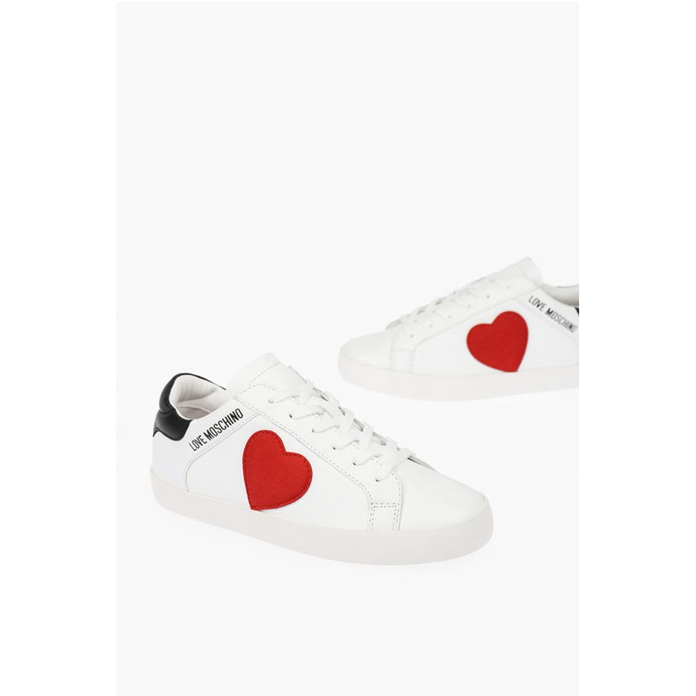 Низкие кожаные кеды LOVE с бархатным сердцем и контрастом Moschino, Red