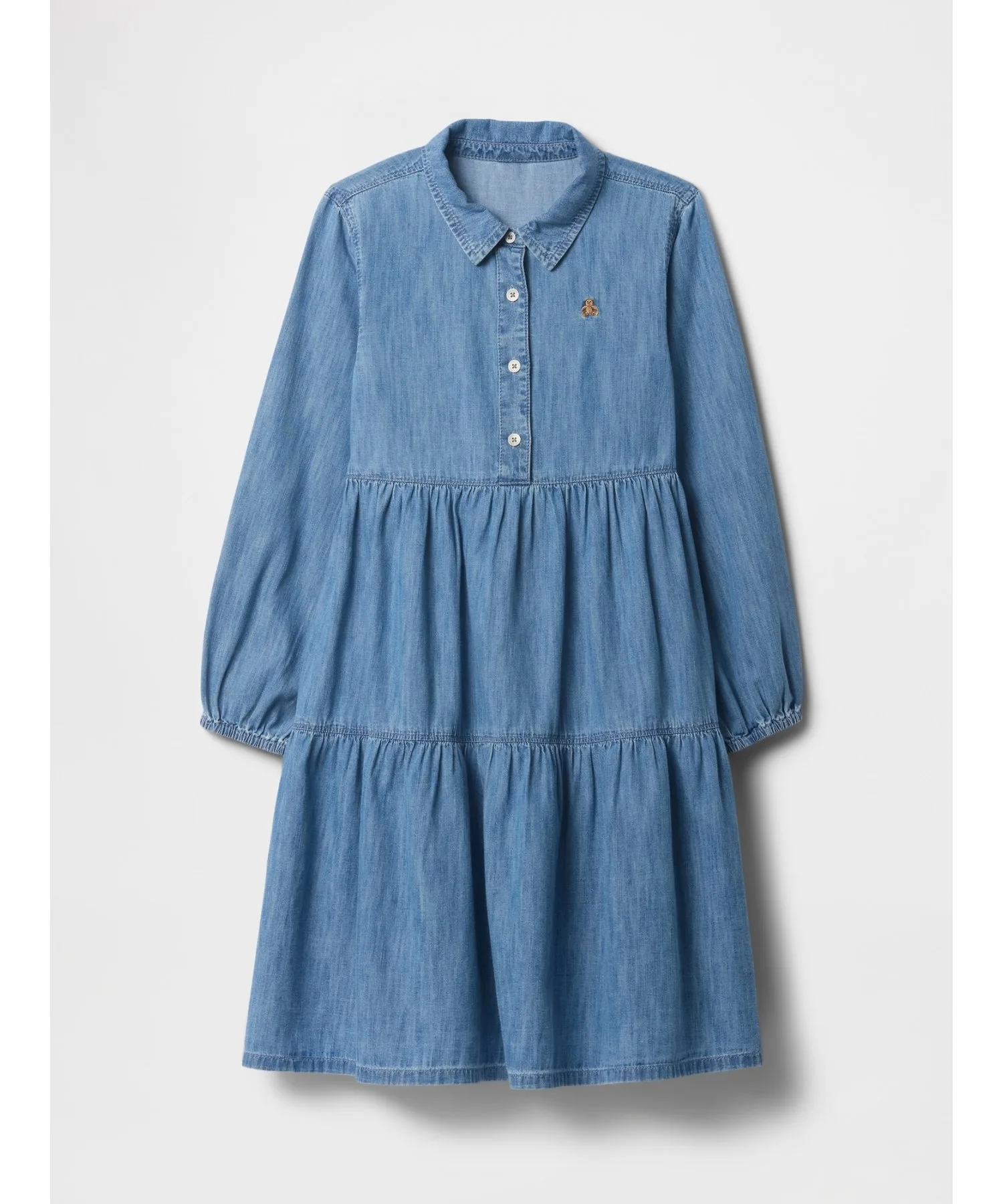 (K) Многоярусное платье из шамбре (детское) GAP, BLUE_CHAMBRAY — фото 4