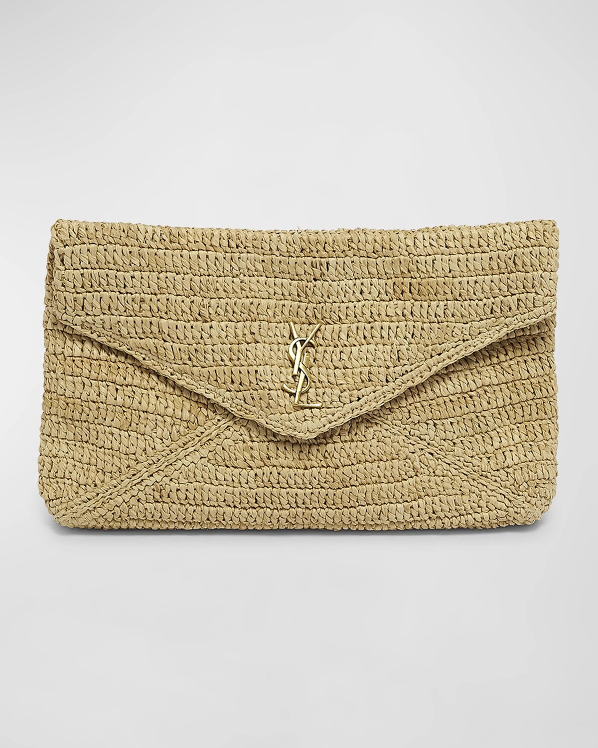 

Большой клатч YSL Envelope Pouch из рафии и кожи Saint Laurent, цвет Naturale Brick
