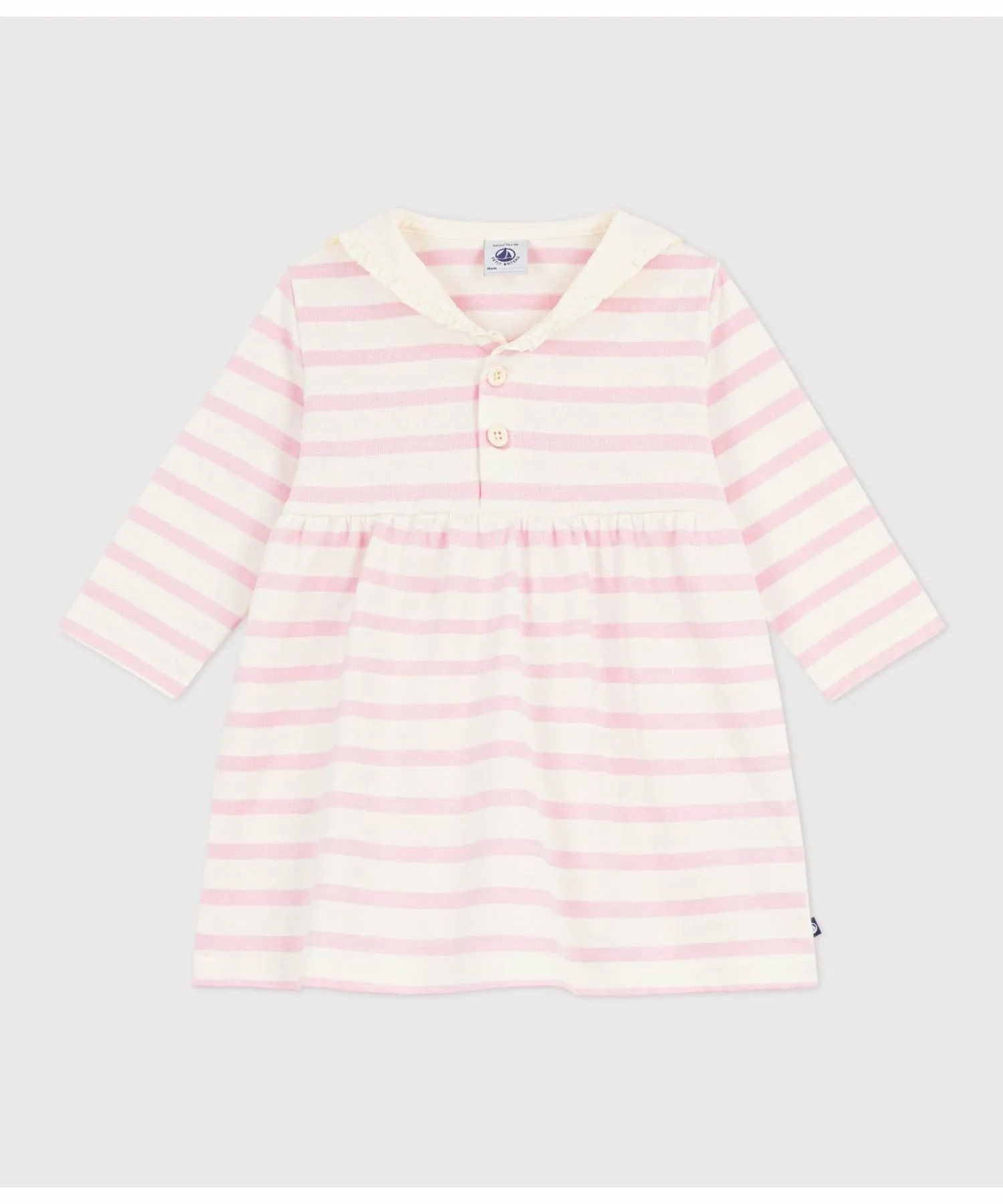 Платье с матросским воротником PETIT BATEAU, Off-white/light pink