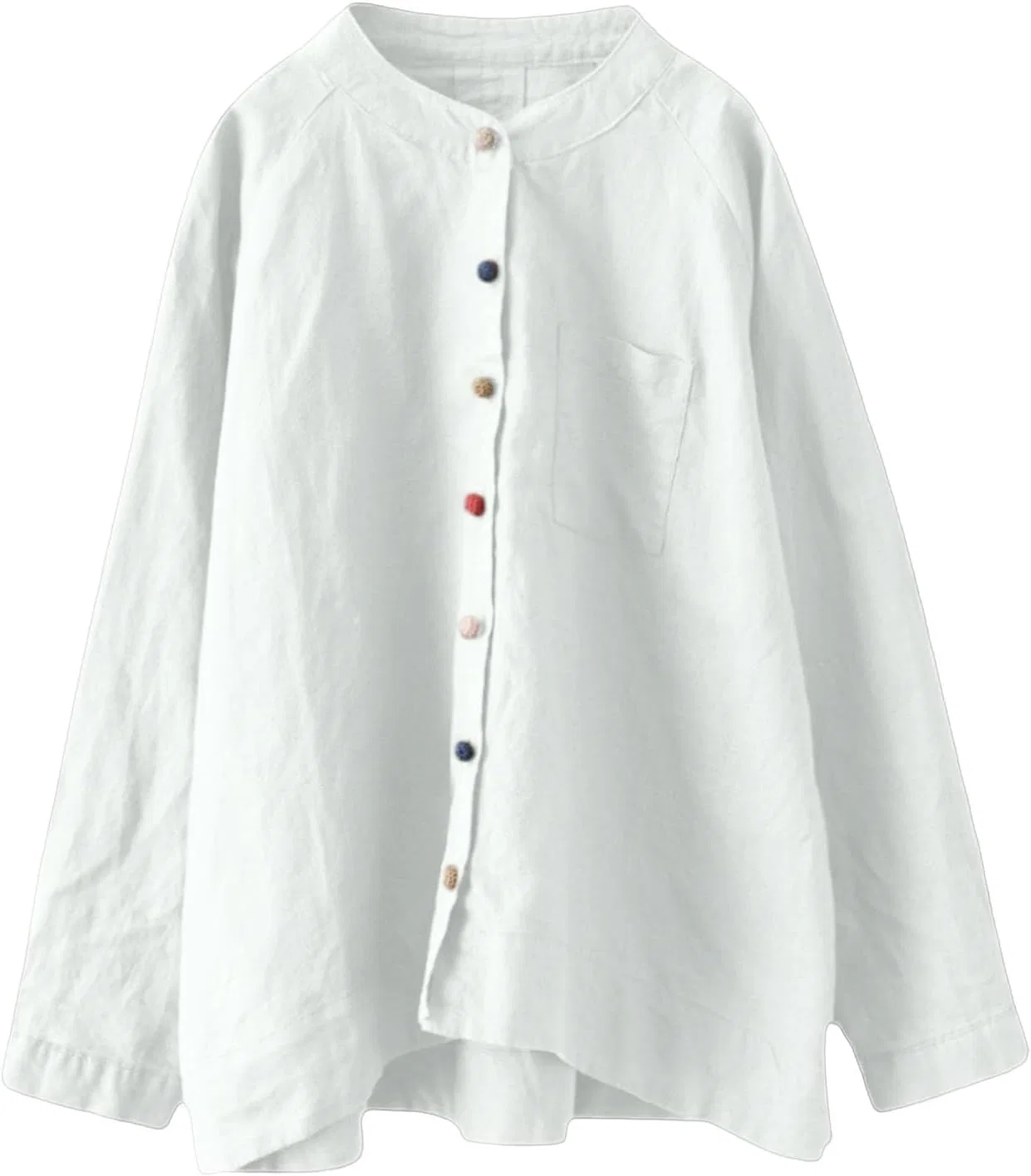 Блуза, белая, свободная, из льна, без воротника, с длинным рукавом 3/4 Blouses & Button-Down Shirts — фото 4