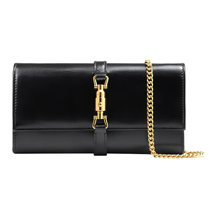 

GUCCI Jackie 1961 кожаная сумка WOC на цепочке, маленькая женская сумка через плечо, кроссбоди черная gold