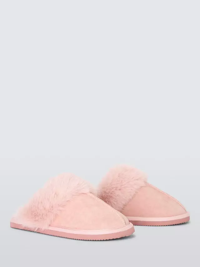 Тапочки John Lewis John Lewi Microsuede Fluffy Faux Fur Mule, розовый — фото 3