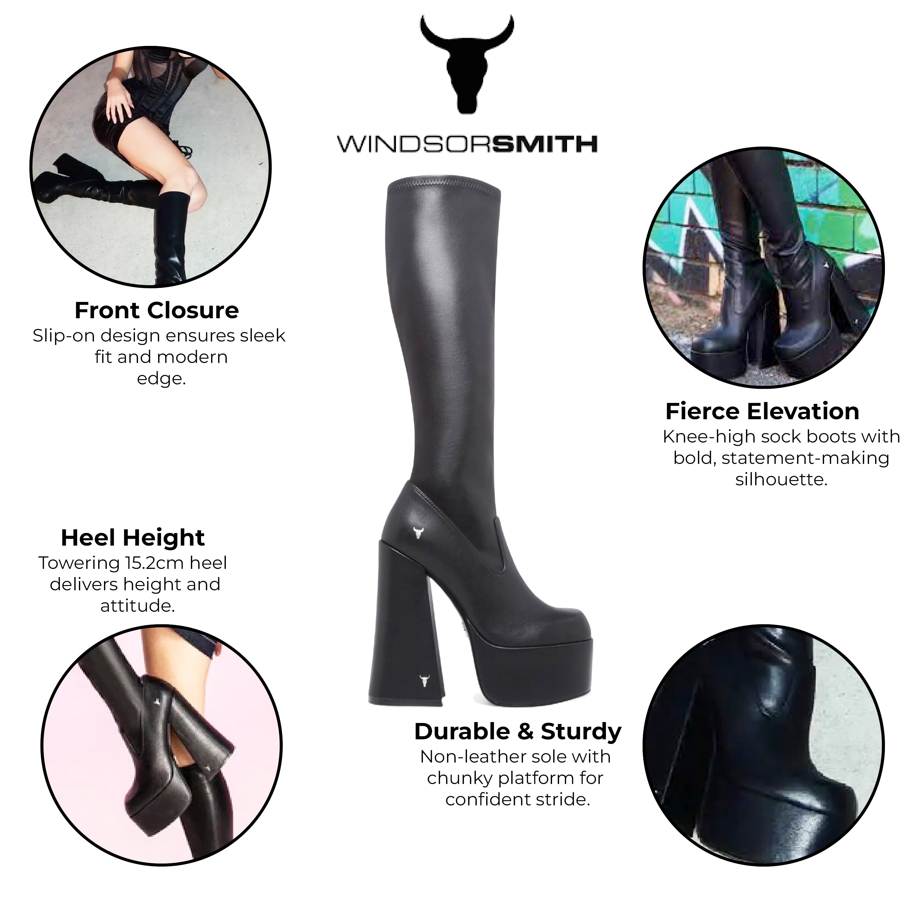 Женские черные высокие носки на платформе готические каблуки сапоги - Survival Windsorsmith — фото 2