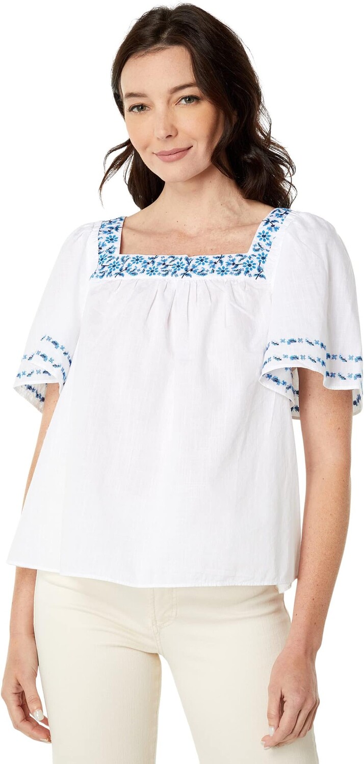

Топ Draper James Maren Top in Embroidered Camellia, цвет Magnolia White Multi