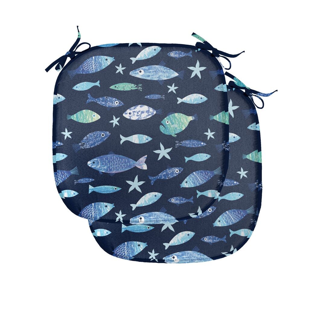 

Подушки для обеденного стула ABAKUHAUS Fish, силуэты аквариума, декоративная водонепроницаемая подушка с ремнями для кухонных сидений, 40 см x 40 см — упаковка из 2 шт., темно-синий морской пенопласт