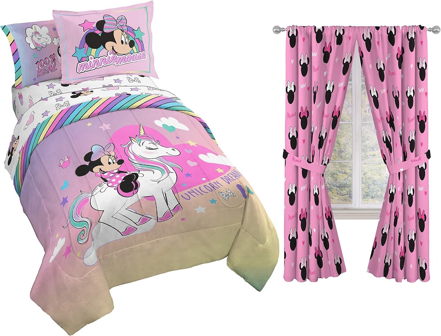 

Полный комплект постельного белья Jay Franco Disney Minnie Mouse Unicorn Dreams из 11 предметов — включает комплект постельного белья и комплект штор, Various Shades Of Pink, Purple, Or White