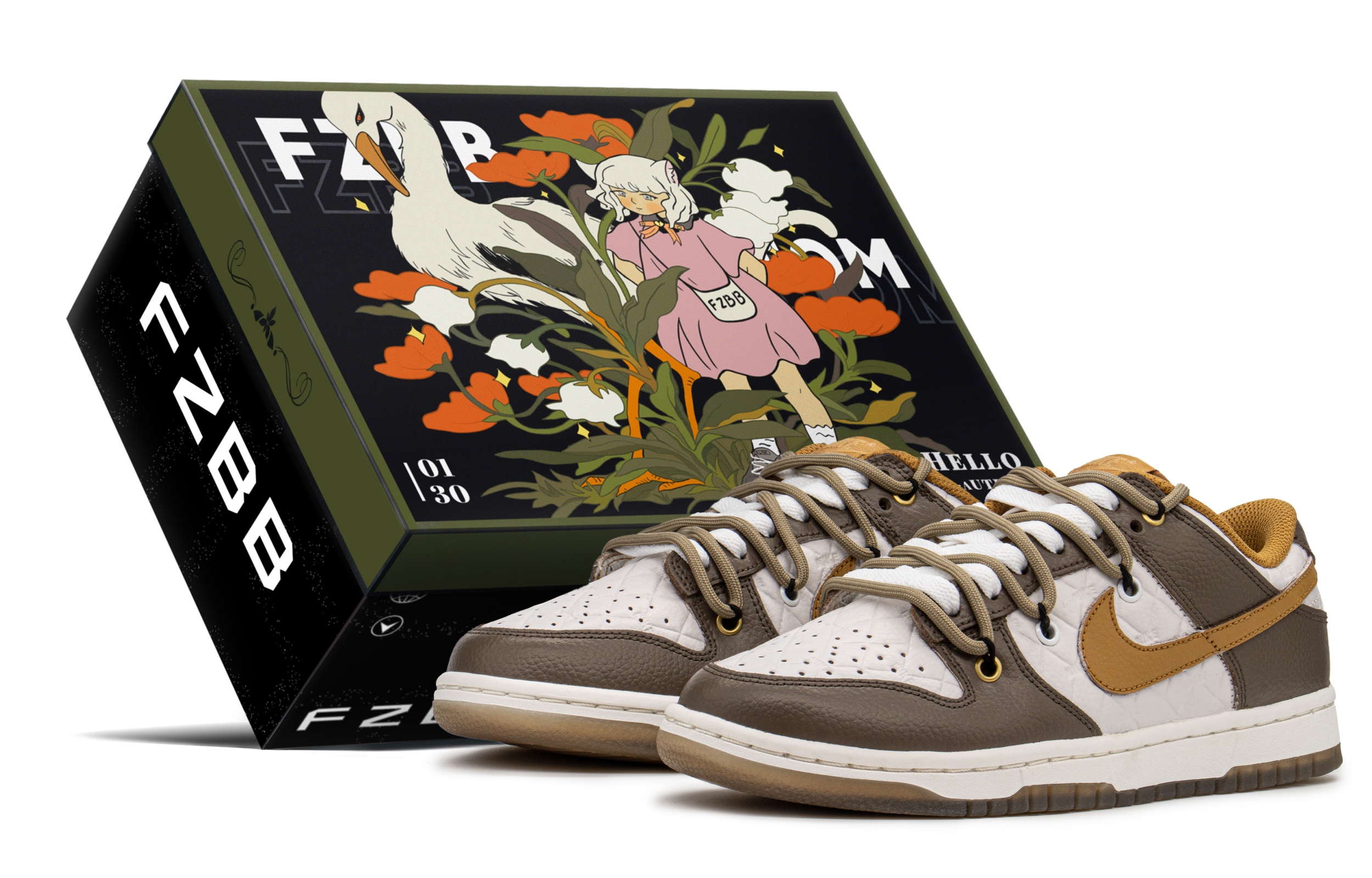 

Кроссовки Nike Dunk Skateboard Shoes Women's Low-Top Brown Beige