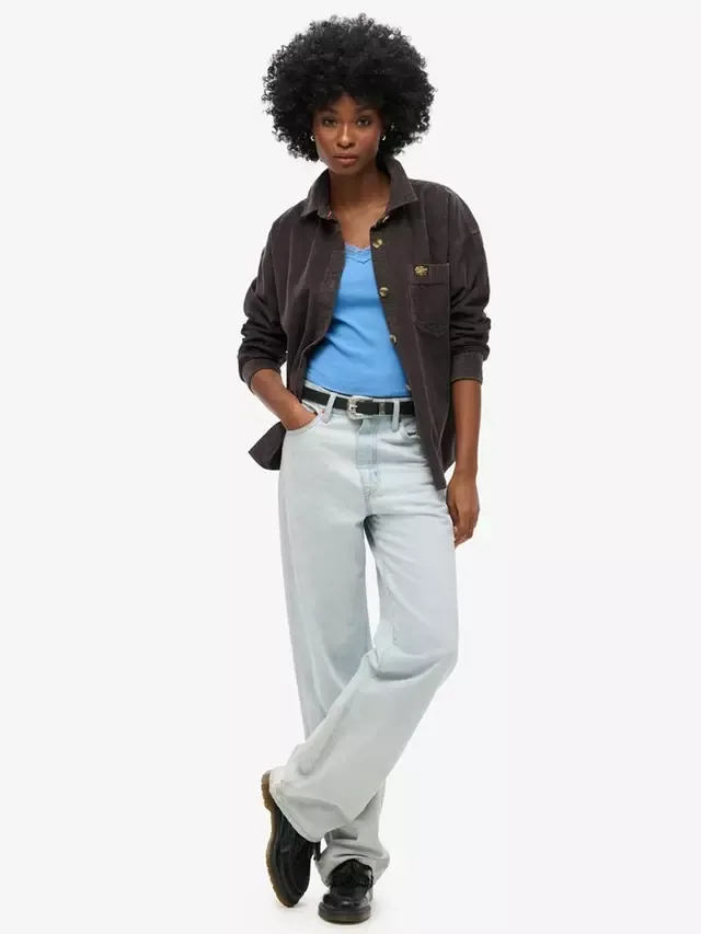 Топ из органического хлопка с ребристой кружевной отделкой Superdry, Blue Marl — фото 3