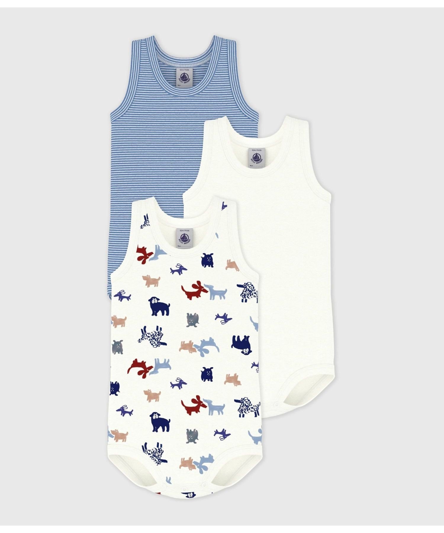 Комплект из 3 боди без рукавов с принтом PETIT BATEAU, Multicolor 1