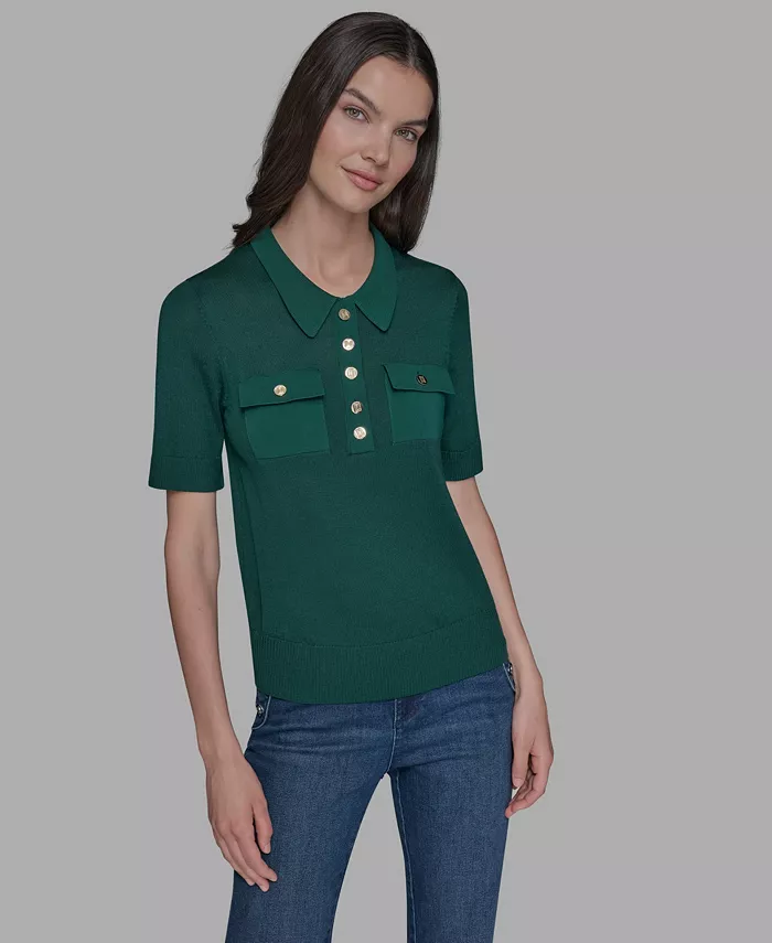 

Женский свитер с короткими рукавами и пуговицами спереди KARL LAGERFELD PARIS, зеленый