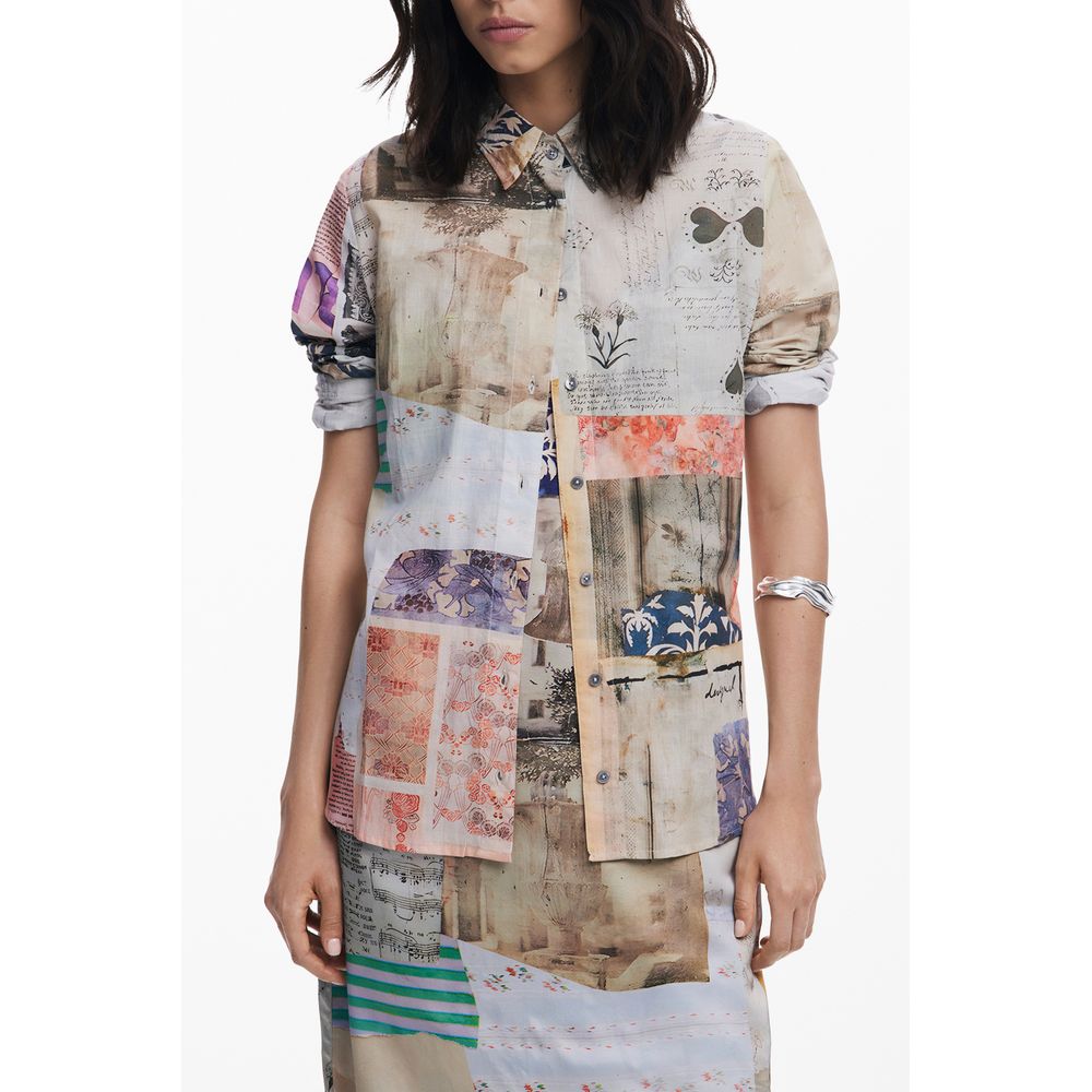 

Бежевая хлопковая рубашка Desigual, бежевый