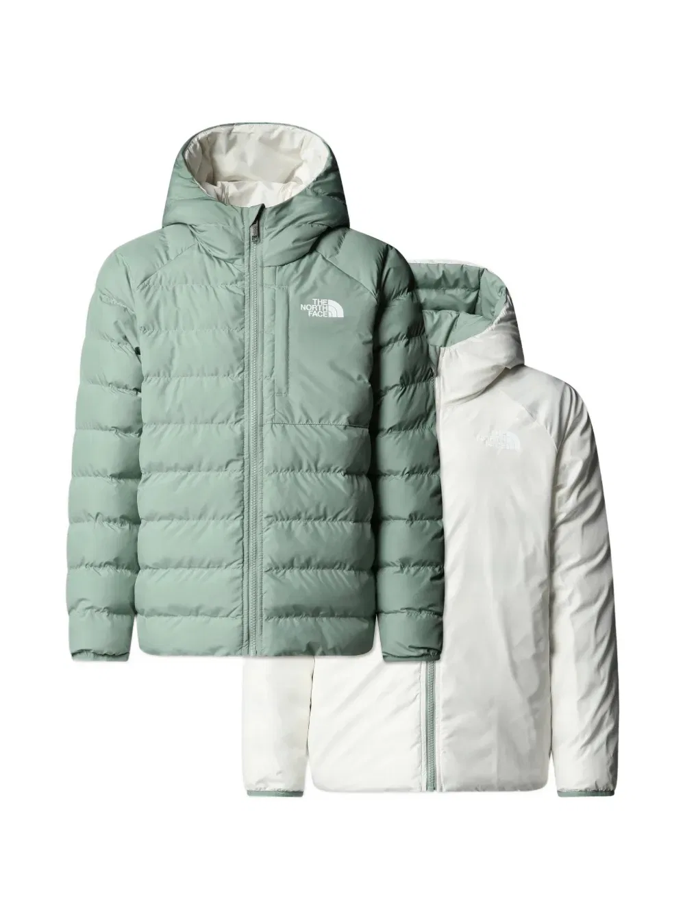 Стеганая куртка с капюшоном The North Face Kids, зеленый — фото 3