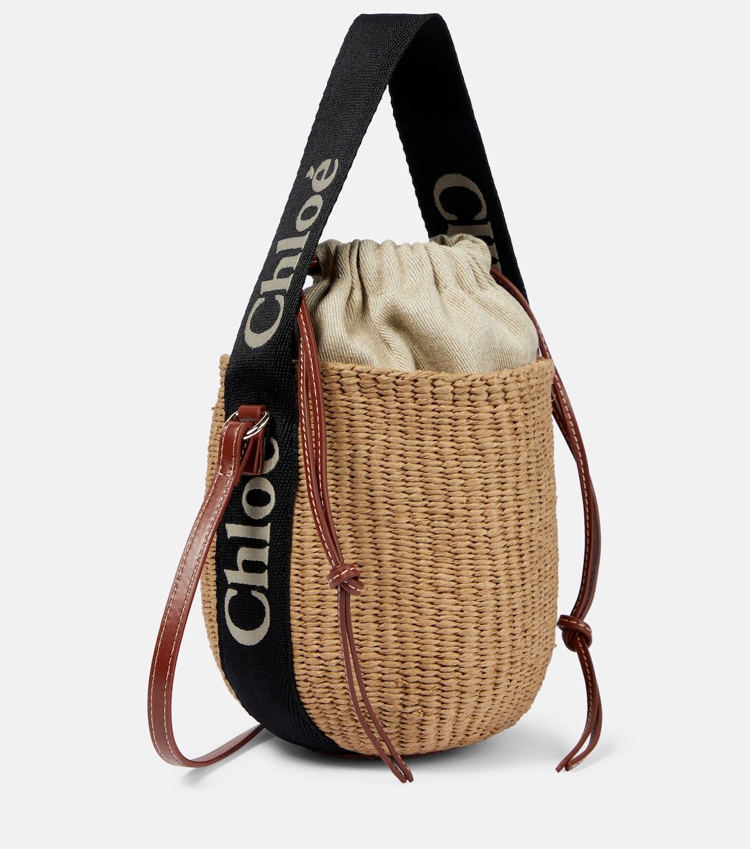 

Сумка-ведро Woody Mini с кожаной отделкой Chloé, бежевый