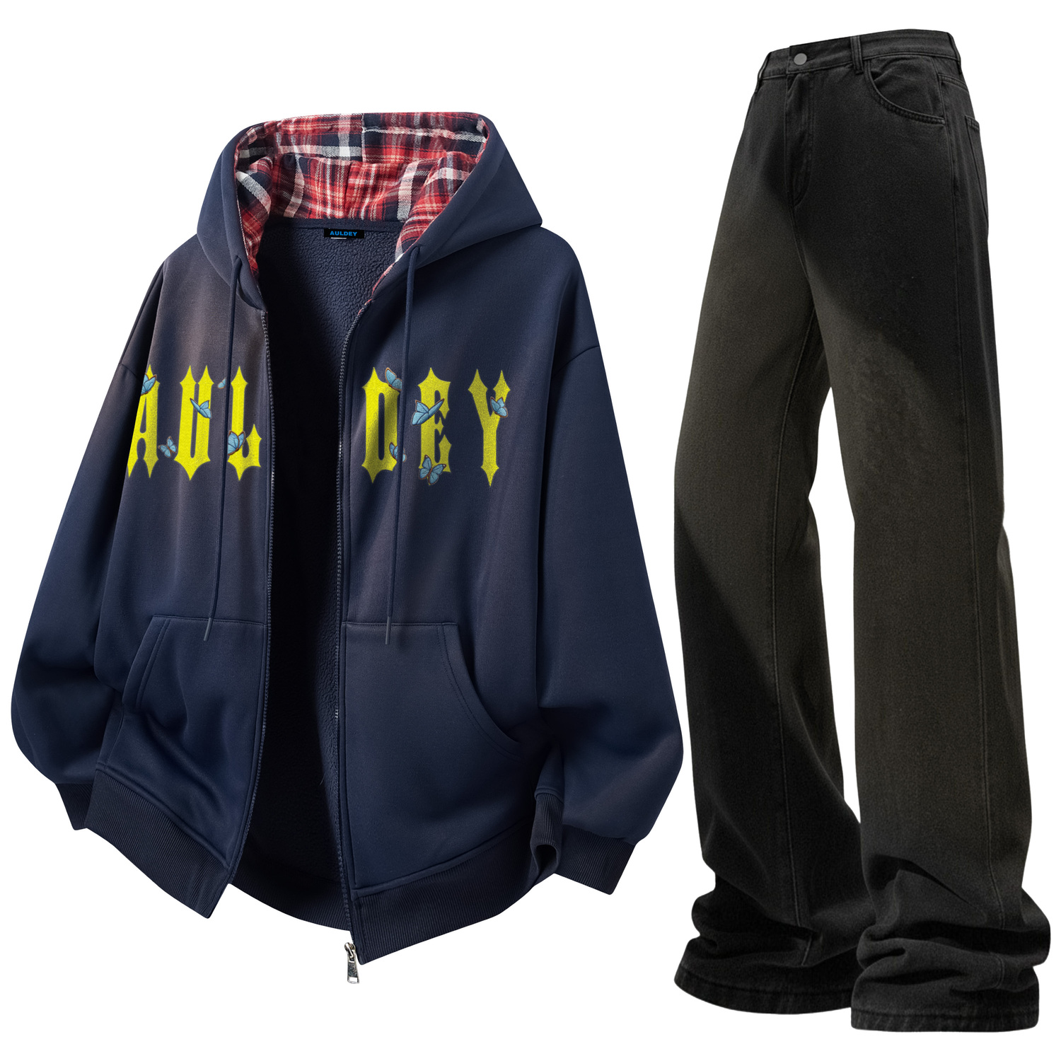 

Свитшот-сет Unisex Hooded Moderate AULDEY, темно-синий (желтый) sweatshirt+черный jeans