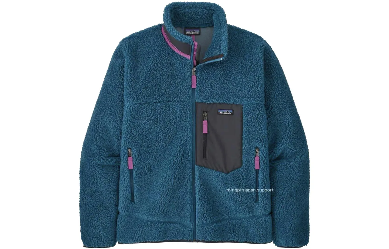 Куртка с контрастными карманами из искусственной овчины Patagonia, Dark Blue-Wavy Blue
