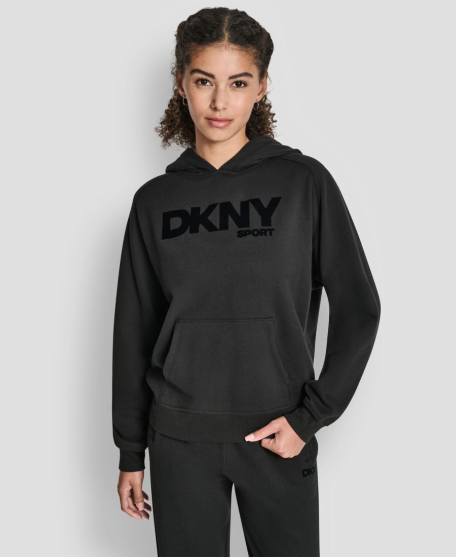 

Женская толстовка с капюшоном и карманом-кенгуру с логотипом Flock DKNY, Black