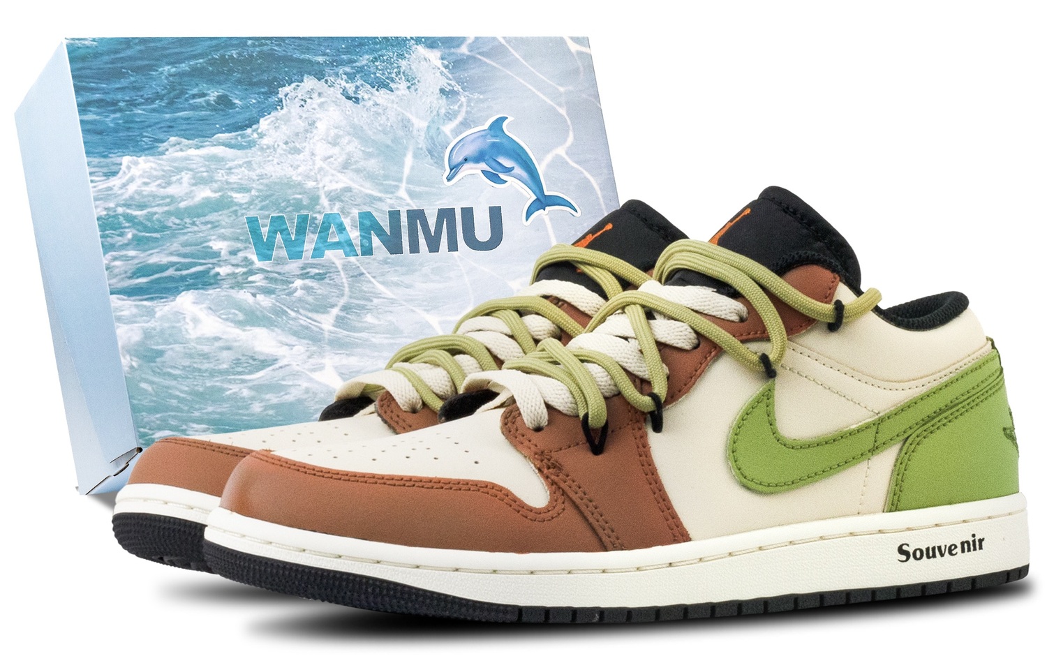 

Jordan Кроссовки Air 1 Iced Americano, износостойкие, низкие, винтажные, баскетбольные, унисекс, коричнево-зеленые