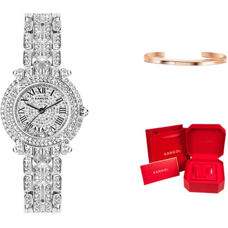 

KANGOL Часы Wrist Planet Quartz Movement Metal Strap Watch Women's Watch Silver Dial, Elegant Silver[Limited Bangle Red Box]