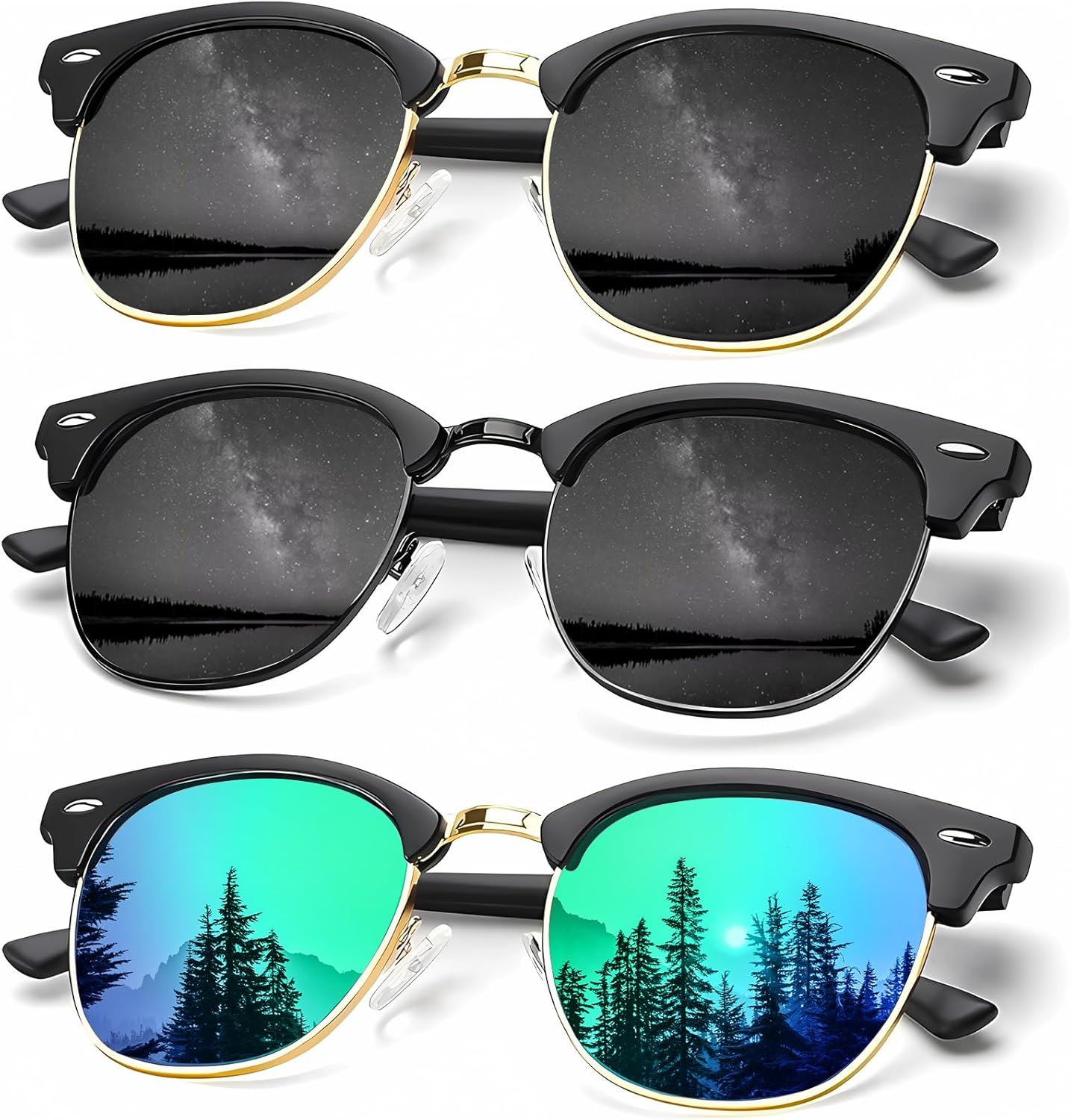 

Солнцезащитные очки KALIYADI для мужчин, поляризованные, унисекс, полуободковая оправа, ретро-стиль, для вождения, с защитой от УФ-излучения, D13-(3 Pack)golden Black/Black/Black Green