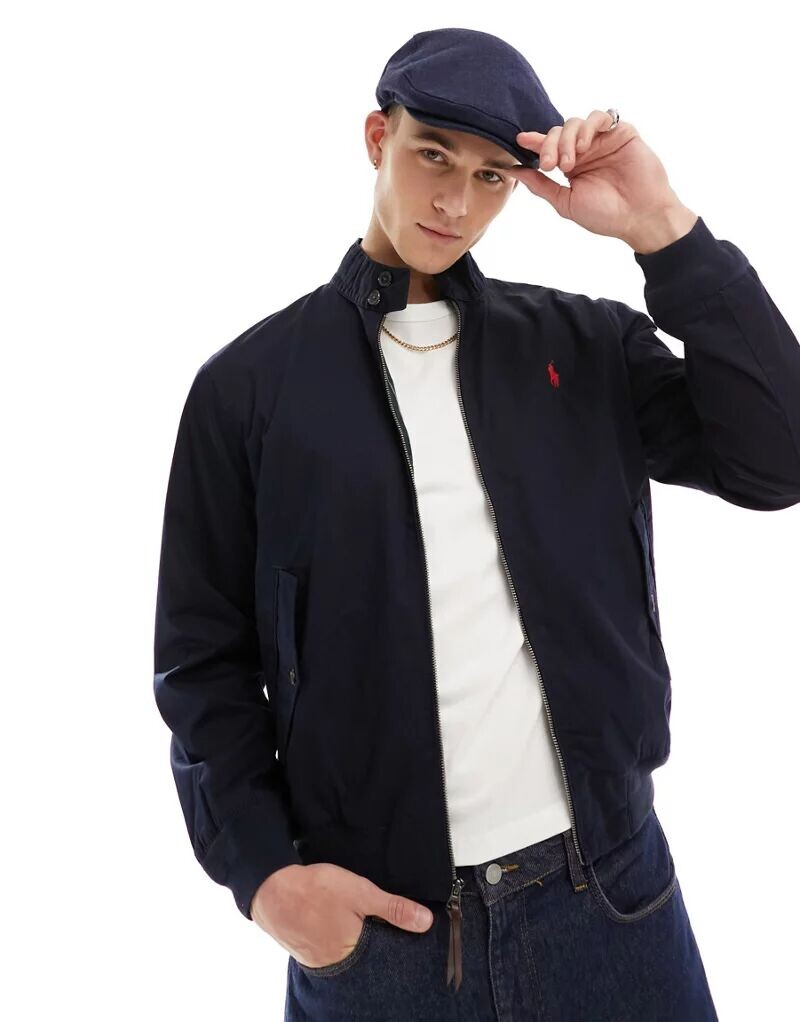 

Темно-синяя твиловая куртка Harrington с фирменным логотипом Polo Ralph Lauren