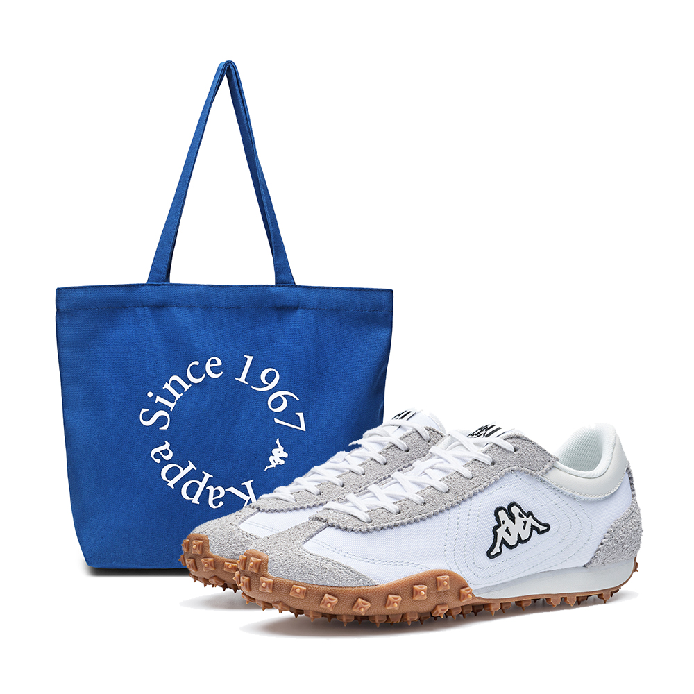 

Kappa Омни Эко нескользящие износостойкие низкие кроссовки для бега унисекс бело-серые классический белый/прохладный серый [включая холщовую сумку]