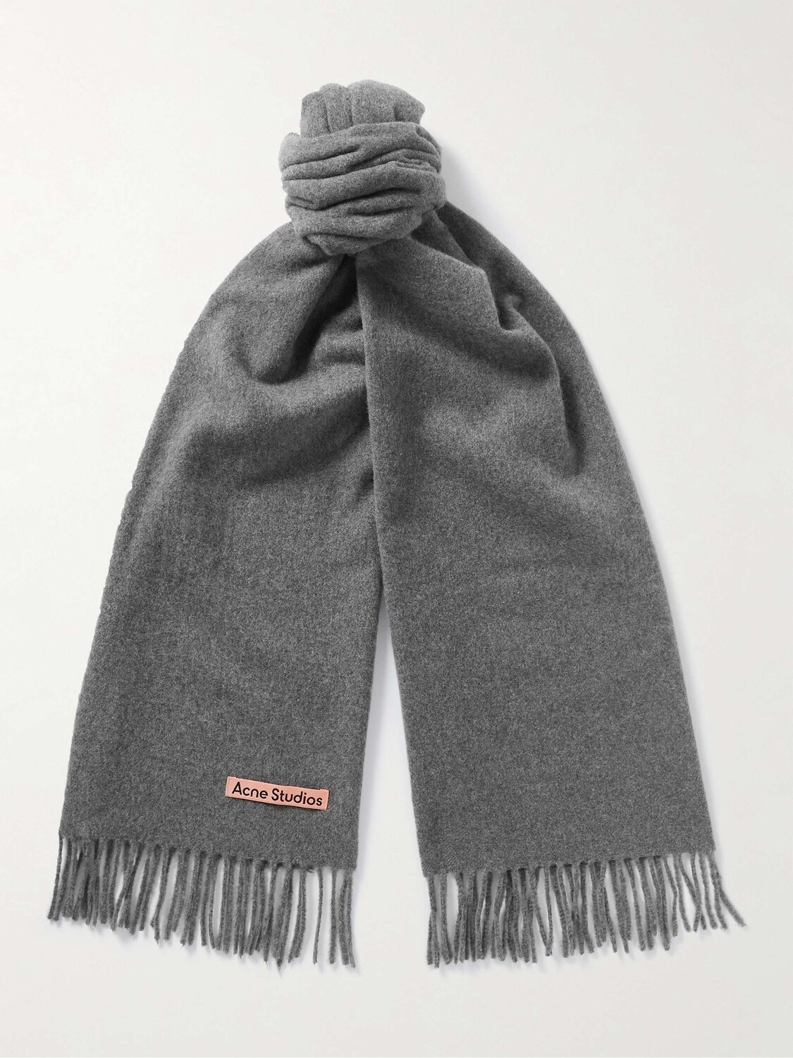 

Кашемировый шарф с бахромой и логотипом Canada ACNE STUDIOS, серый