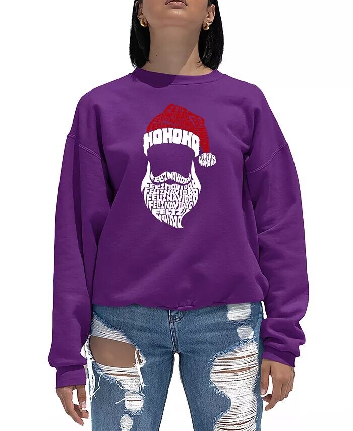 

Женский свитшот с круглым вырезом Feliz Navidad Santa Claus Word Art LA Pop Art, фиолетовый
