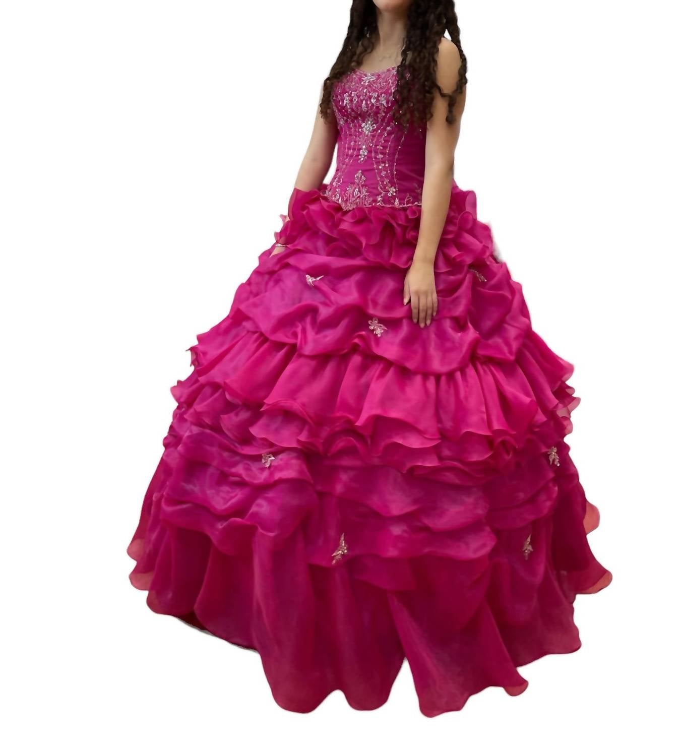 

Платье Quinceañera с открытыми плечами цвета фуксии Mary's Bridal, фуксия