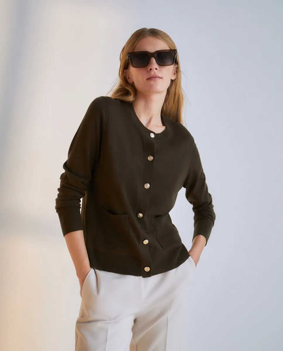 

Базовый кардиган с круглым вырезом Woman El Corte Inglés, цвет 520 Kaki