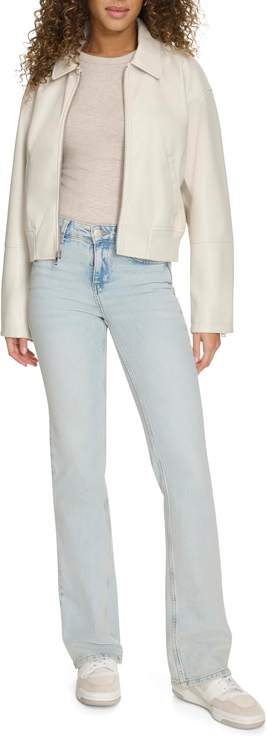 Женская куртка-бомбер Levi's из искусственной кожи с отложным воротником, устричный — фото 2