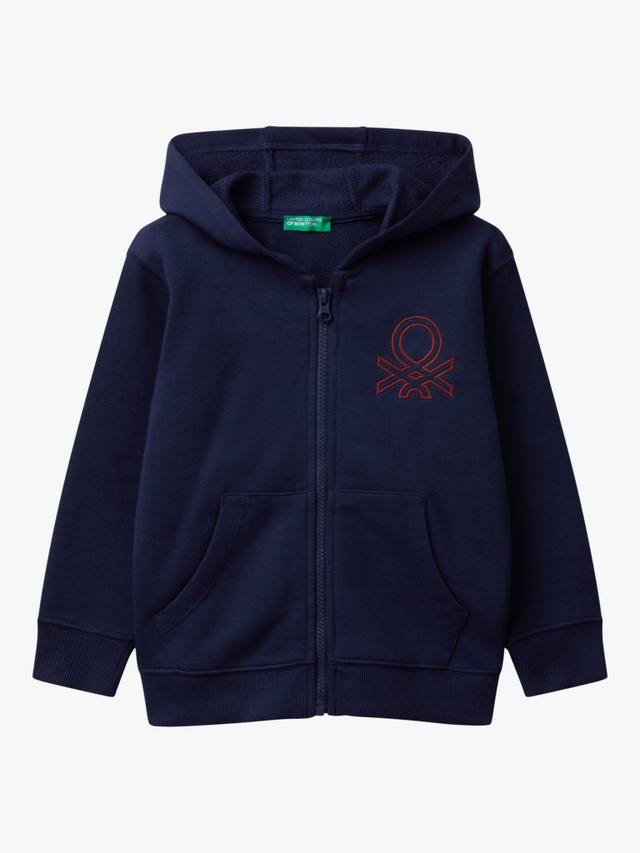 

Детская хлопковая худи с молнией и логотипом Benetton, Blue