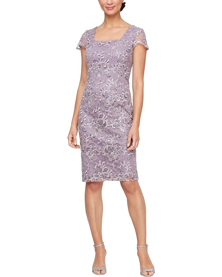 

Платье Alex Evenings Embroidered Sheath with Cap Sleeves and Square Neckline, цвет Wisteria