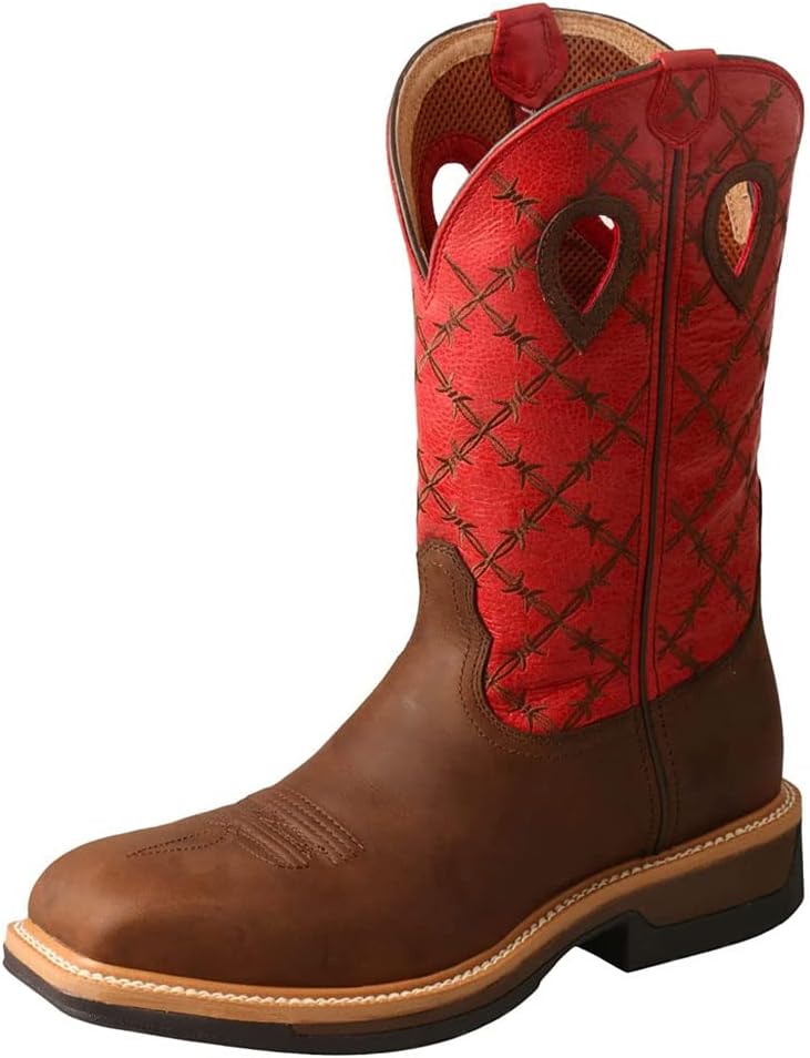

Ботинки Twisted X Men's 12 Western, квадратный носок, с металлическим носком и технологией CellStretch, красный/коричневый/ярко-красный