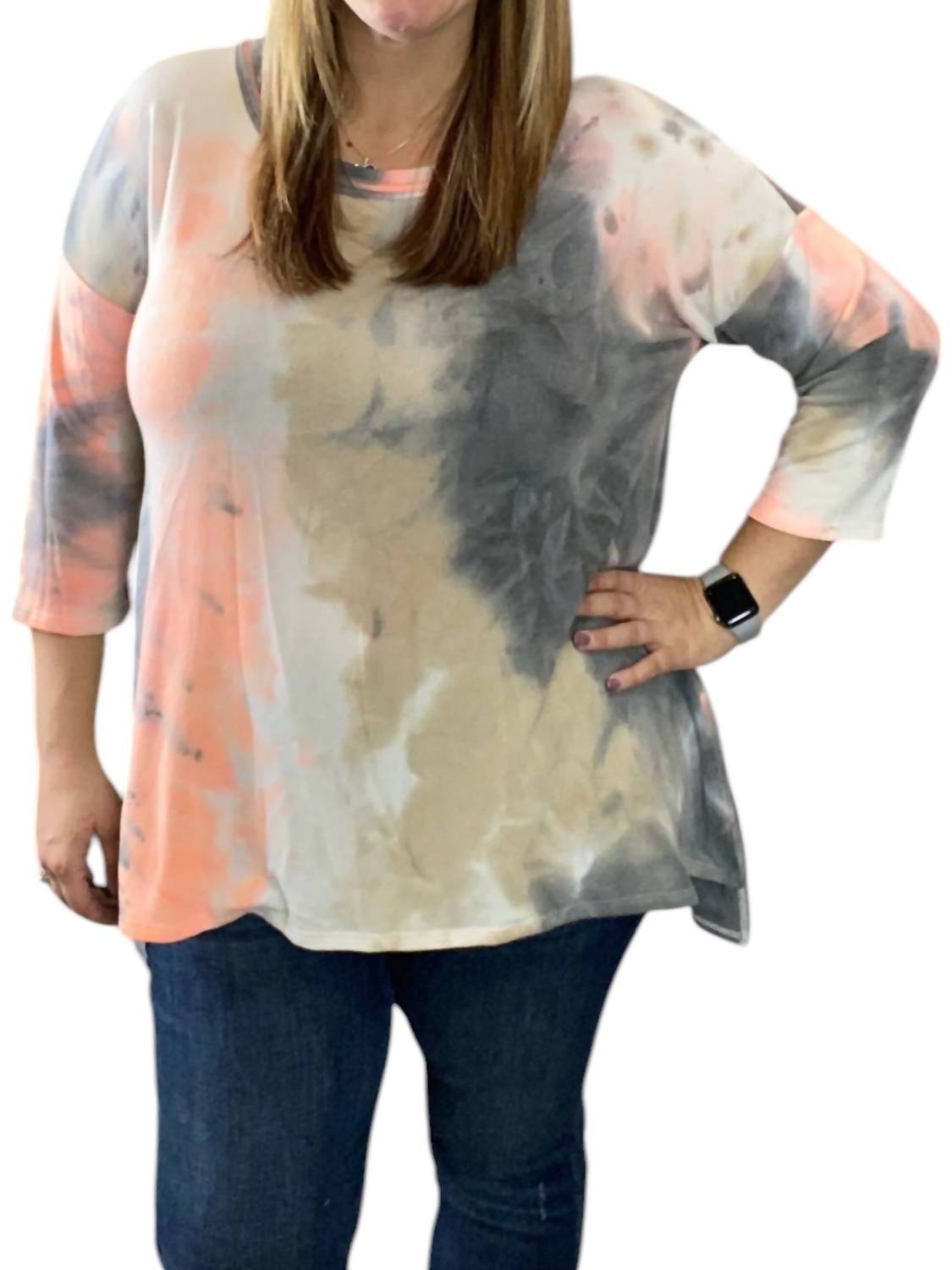 

Топ Tie Dye 3/4 в коралловом/сером цвете honeyme