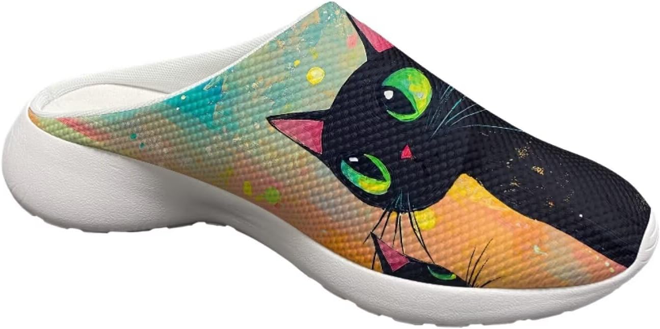 Сабо Forchrinse Cat Rainbow Sky унисекс для сада, удобные тапочки для медсестры, с поддержкой свода стопы, для ходьбы, мужские и женские, Cat Splash Ink — фото 4