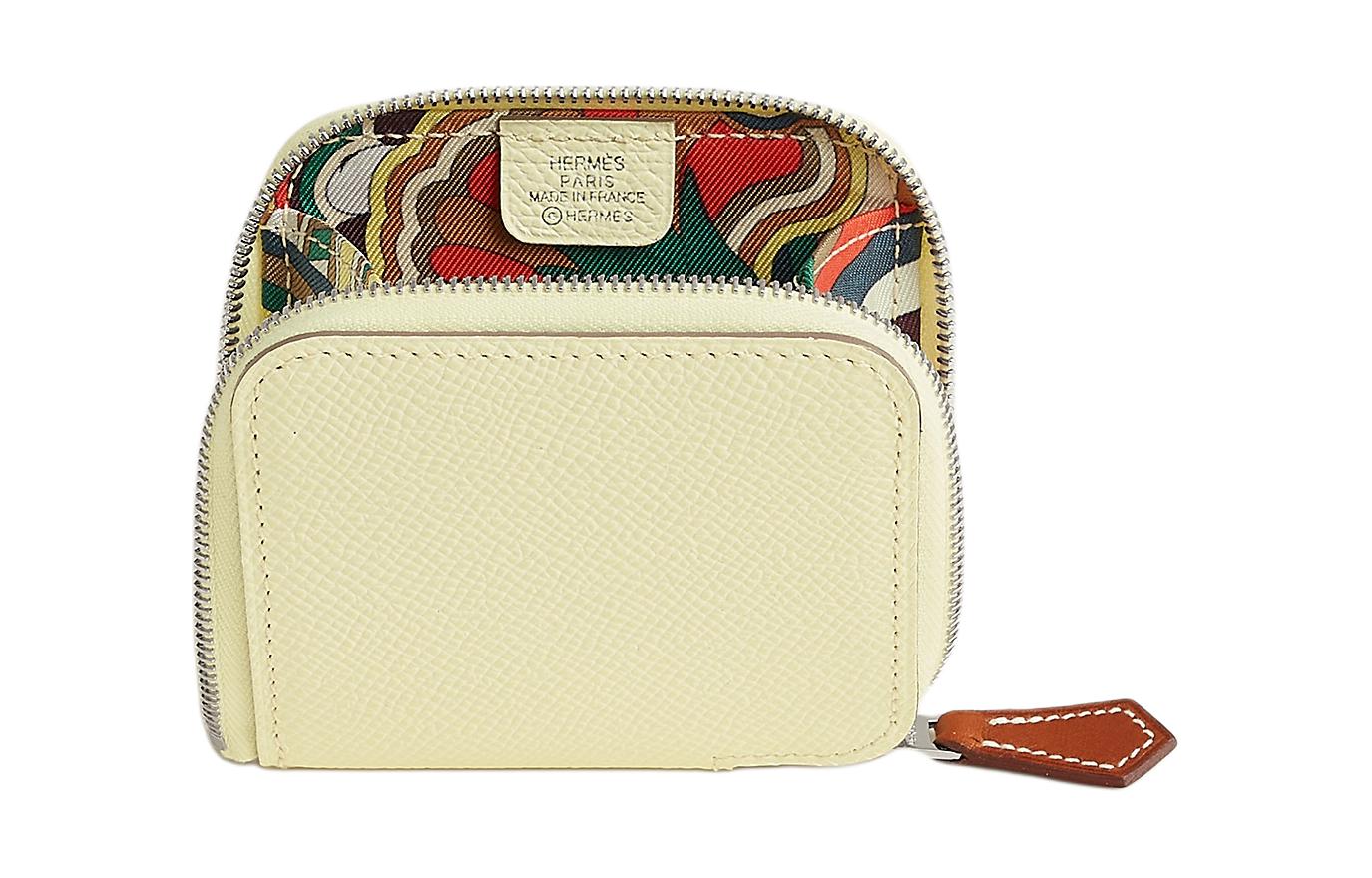 

HERMES Женский кошелек для монет Silk'In Epsom из телячьей кожи, цвета Milton Yellow, Marfa Beige и Dark Reddish Purple