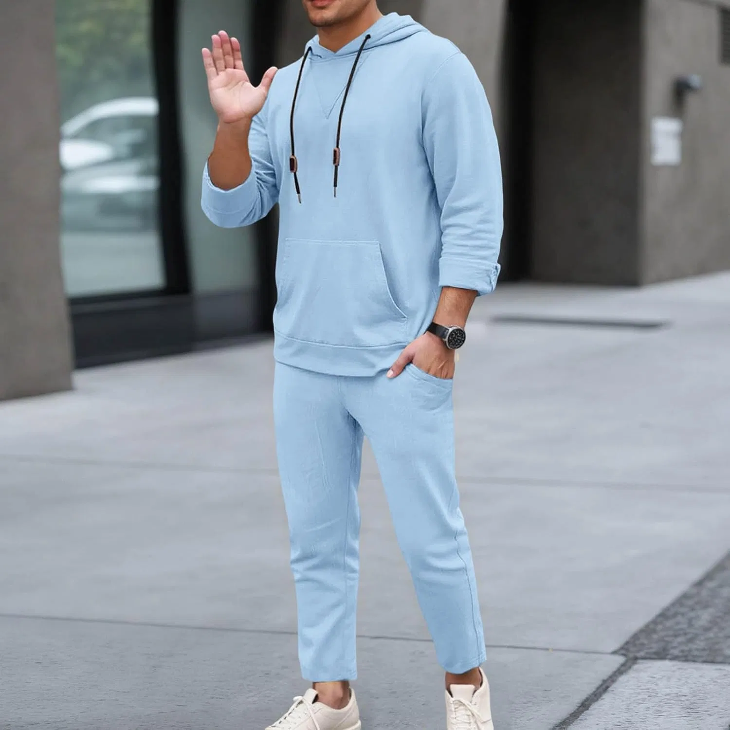 Спортивный костюм мужской из хлопка и полиэстера, Light Blue — фото 2
