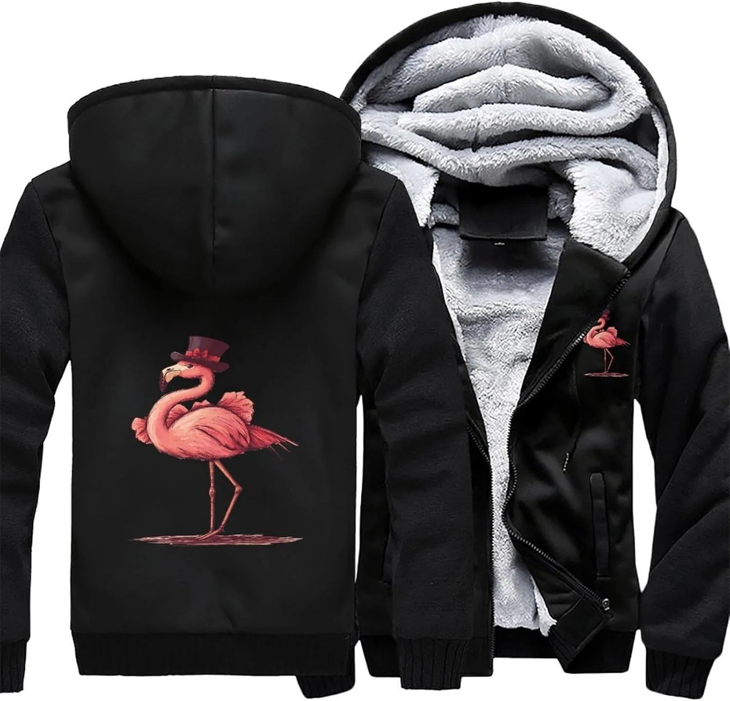 Толстовка мужская с флисом Top Hat Flamingos, Black-style — фото 3