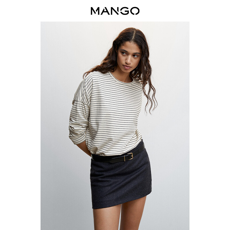 

Женская футболка Mango с круглым вырезом и длинными рукавами, бежевый