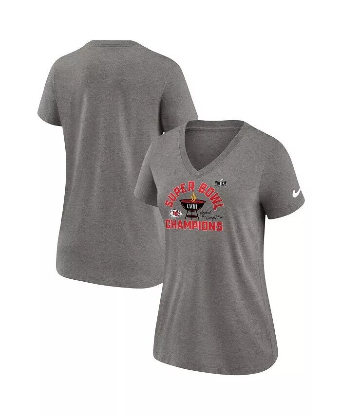 

Женская футболка Heather Gray Kansas City Chiefs Super Bowl LVIII Champions Local Tri-Blend с V-образным вырезом Nike