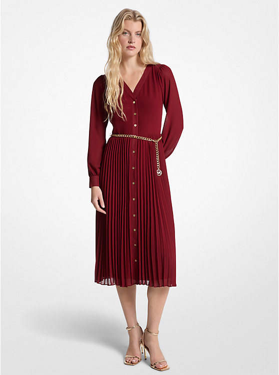 

Платье-рубашка из жоржета с поясом и плиссировкой Michael Kors, красный