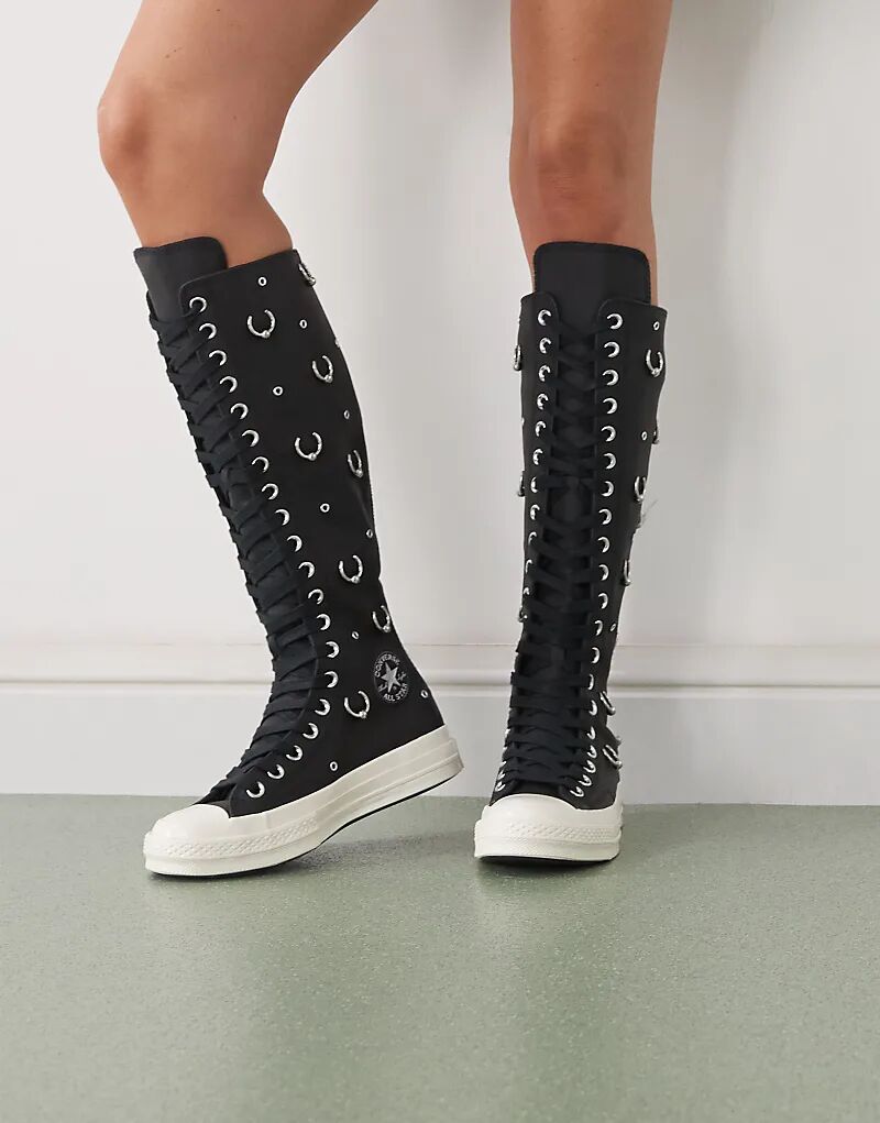 Кроссовки Converse Chuck 70 Knee Hi черного цвета с серебристой фурнитурой