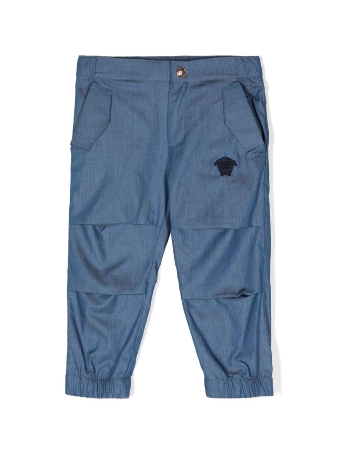 

Versace Kids брюки из ткани шамбре с нашивкой Medusa, синий