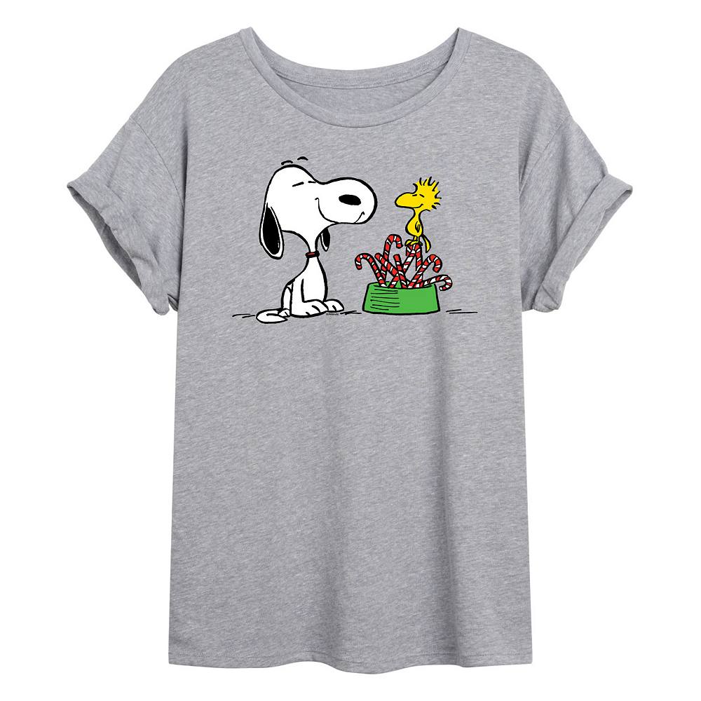 

Большая футболка для юниоров Peanuts Snoopy & Woodstock Candy Canes Licensed Character, цвет Heather Gray