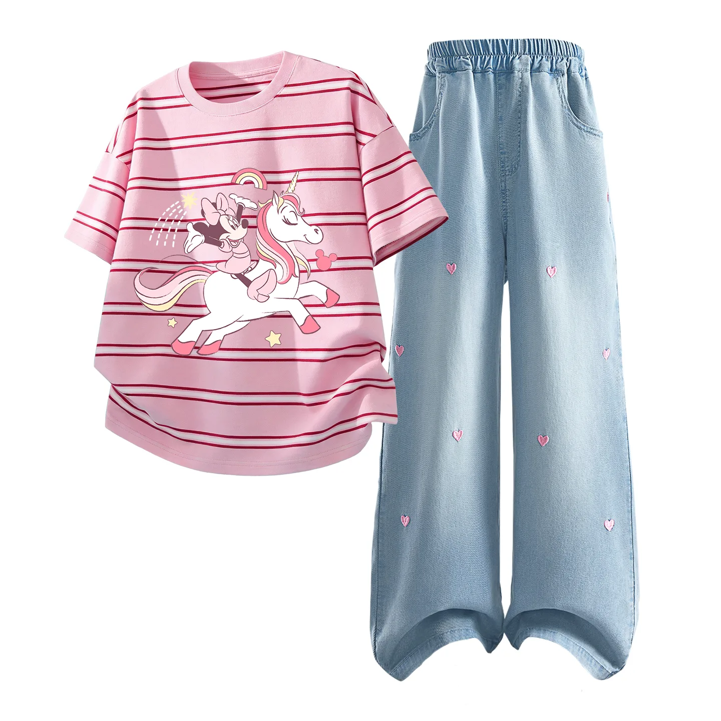 Детский спортивный комплект Casual Disney, Di Feima Pink Brown+Solid Color Denim Light Blue