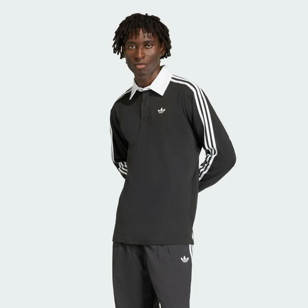 Футболка-поло с длинными рукавами и тремя полосками для регби Adidas, black