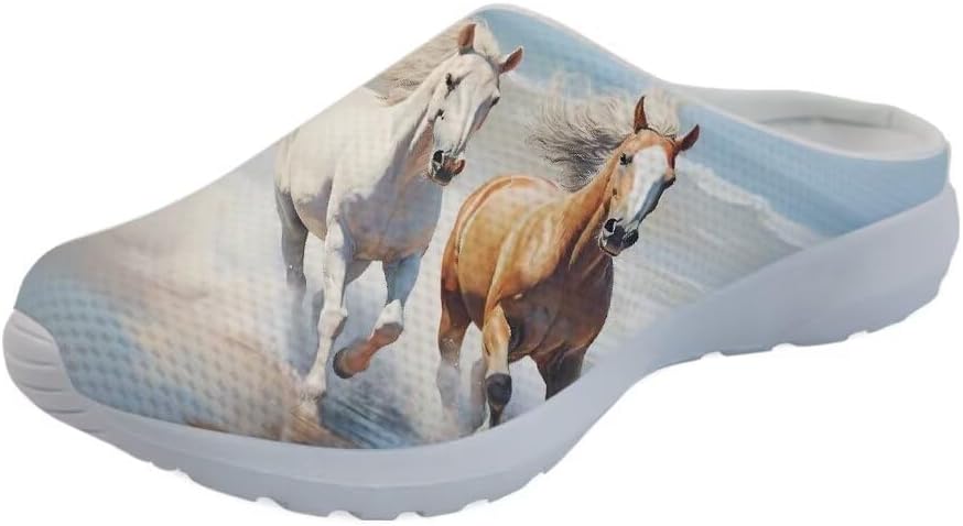 

Женские слипоны-мюли Forchrinse Black Bat Cobweb, мужские садовые сабо, сетчатые прогулочные туфли для повседневной носки, работы и спортзала, Running Horse on Beach